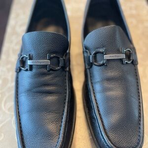 Salvatore Ferragamo Pebbled Black Leather Slip-Ons Size 9.5